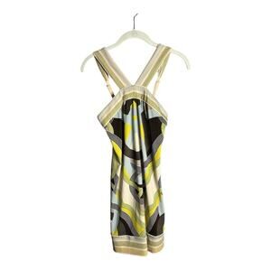 BCBG MaxAzria Brown and Yellow Geometric Print Halter Dress Size XXS